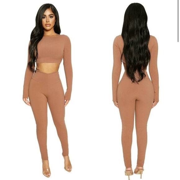 Naked Wardrobe Size XL Snatched Down Leggings Tan Ribbed V Cut High Rise NEW - Picture 1 of 8